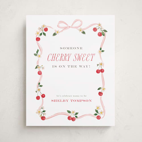 This is a blush baby shower decorations with standard by Itsy Belle Studio called cherry sweet printing on premium sign board in 16x20