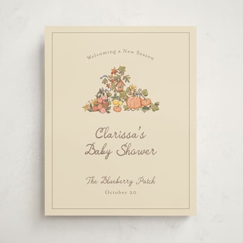 This is a ivory baby shower decorations with standard by Becky Nimoy called autumn harvest printing on premium sign board in 16x20
