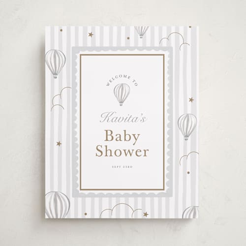 This is a sail baby shower decorations with standard by Teju Reval called hot air balloons printing on premium sign board in 16x20