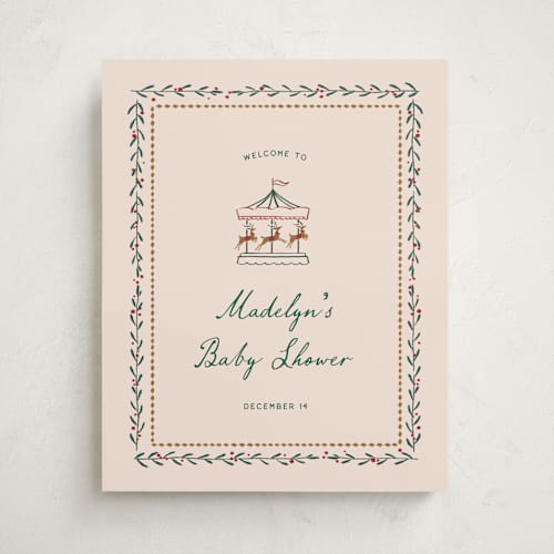 This is a almond milk baby shower decorations with standard by Leia Matt called winter deer carousel printing on premium sign board in 16x20