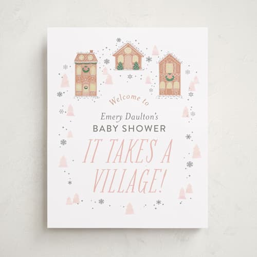 This is a blush baby shower decorations with standard by Itsy Belle Studio called gingerbread village printing on premium sign board in 16x20