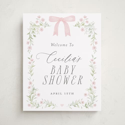 This is a blush baby shower decorations with standard by Paper Raven Co. called dainty garden printing on premium sign board in 16x20