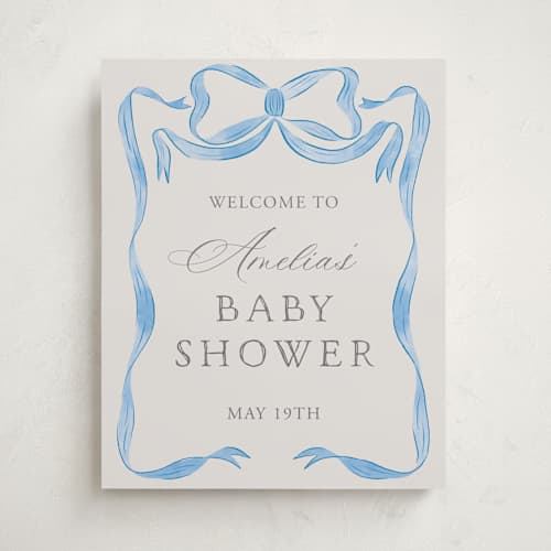 This is a baby blues baby shower decorations with standard by Lehan Veenker called vintage bow printing on premium sign board in 16x20