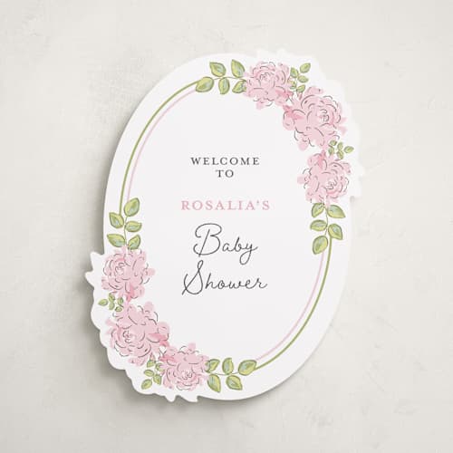 This is a rose baby shower decorations with standard by Holton Art and Design called garden rose doily printing on premium sign board in 16x20