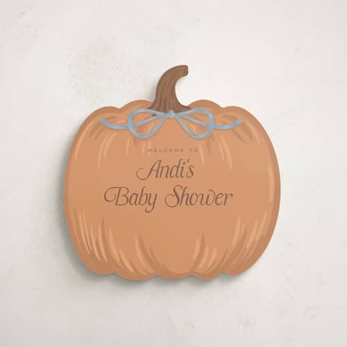 This is a cornflower baby shower decorations with standard by Laura Hankins called pumpkins + bows printing on premium sign board in 16x20