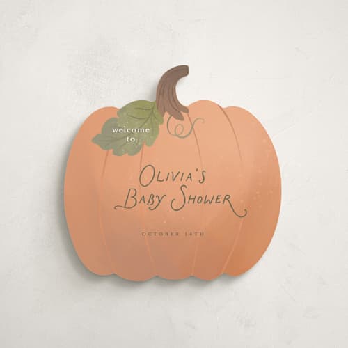 This is a pumpkin baby shower decorations with standard by Paper Raven Co. called pumpkin patch printing on premium sign board in 16x20