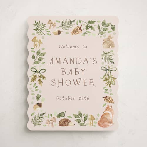 This is a sand baby shower decorations with standard by frau brandt called forest baby shower printing on premium sign board in 16x20