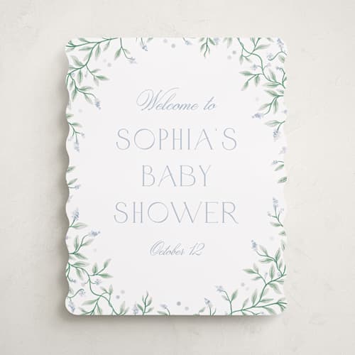 This is a periwinkle baby shower decorations with standard by Kristen Smith called wisteria printing on premium sign board in 16x20