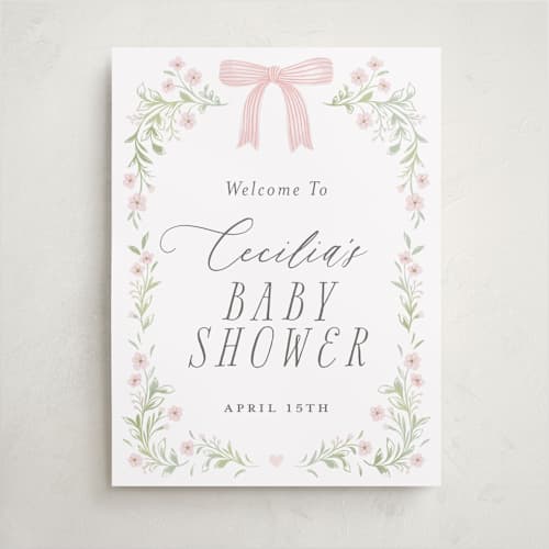 This is a blush baby shower decorations with standard by Paper Raven Co. called dainty garden printing on premium sign board in 18x24