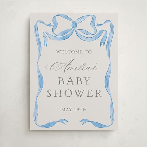 This is a baby blues baby shower decorations with standard by Lehan Veenker called vintage bow printing on premium sign board in 18x24