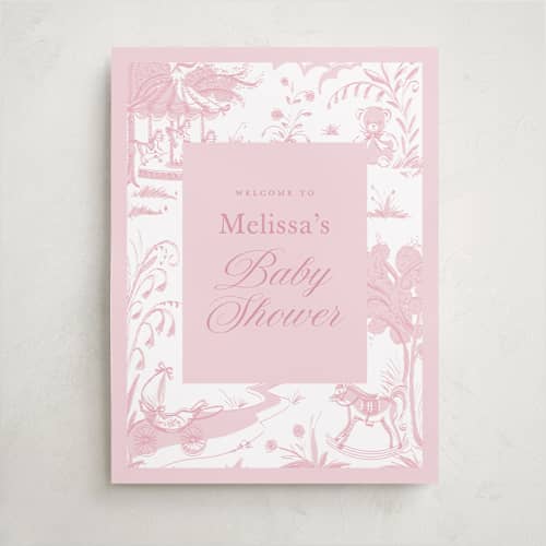 This is a blush baby shower decorations with standard by Teju Reval called baby toile printing on premium sign board in 18x24