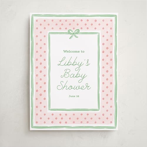This is a strawberry baby shower decorations with standard by Erin German called polka dot frame printing on premium sign board in 18x24