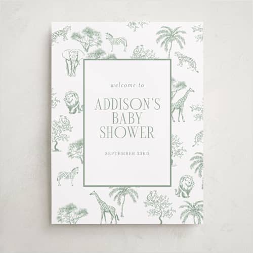 This is a palm baby shower decorations with standard by Jenna Holcomb called safari toile printing on premium sign board in 18x24