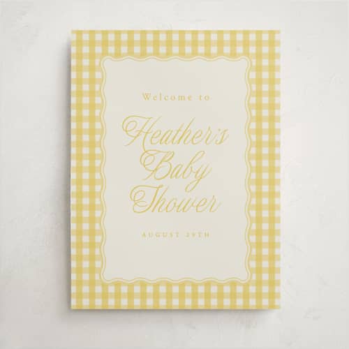 This is a lemonade baby shower decorations with standard by Brianne Larsen called scalloped gingham printing on premium sign board in 18x24
