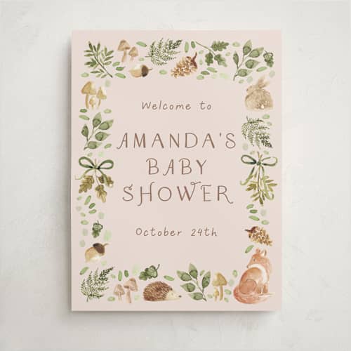 This is a sand baby shower decorations with standard by frau brandt called forest baby shower printing on premium sign board in 18x24