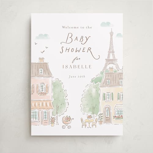 This is a strawberry baby shower decorations with standard by Jennifer Wick called a day in paris printing on premium sign board in 18x24