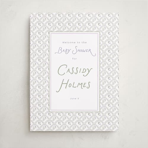 This is a lilac baby shower decorations with standard by Leah Bisch called sweet pea printing on premium sign board in 18x24