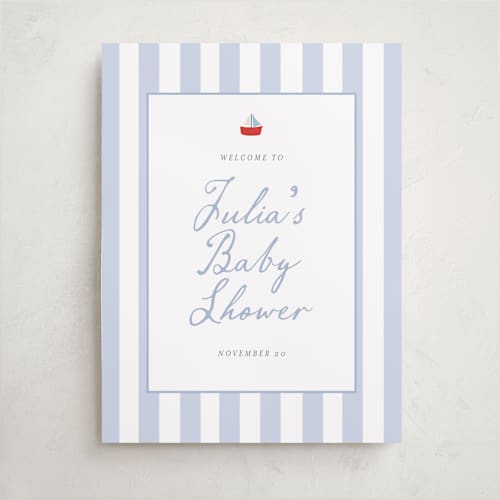 This is a periwinkle baby shower decorations with standard by Angela Thompson called sail boats baby printing on premium sign board in 18x24