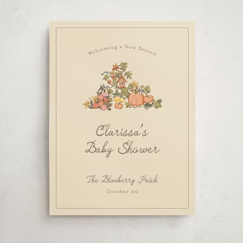 This is a ivory baby shower decorations with standard by Becky Nimoy called autumn harvest printing on premium sign board in 18x24