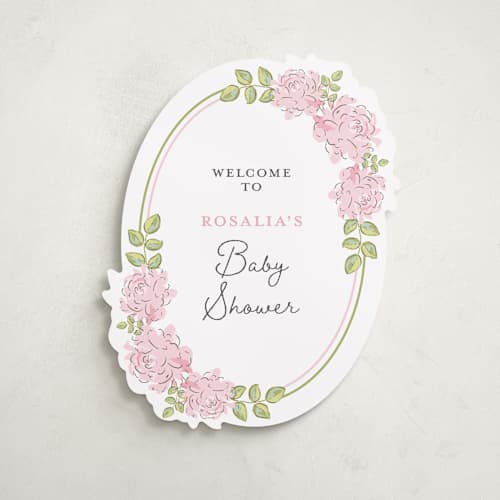 This is a rose baby shower decorations with standard by Holton Art and Design called garden rose doily printing on premium sign board in 18x24