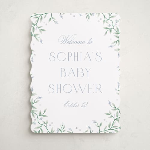 This is a periwinkle baby shower decorations with standard by Kristen Smith called wisteria printing on premium sign board in 18x24
