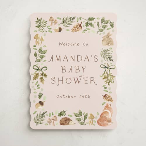 This is a sand baby shower decorations with standard by frau brandt called forest baby shower printing on premium sign board in 18x24