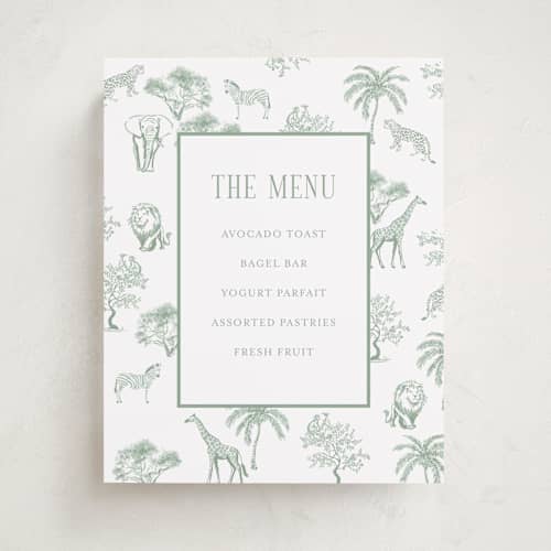 This is a palm baby shower decorations with standard by Jenna Holcomb called safari toile printing on doublethick in 8x10