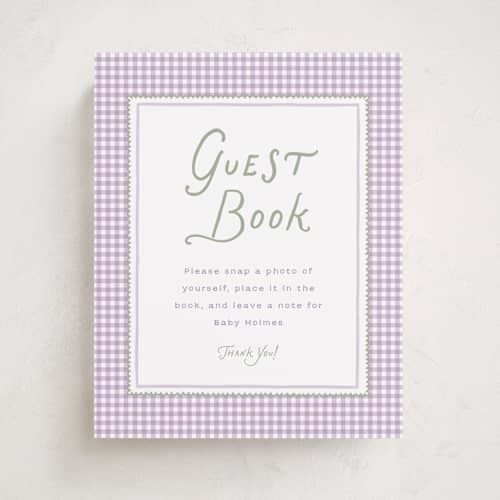 This is a lilac baby shower decorations with standard by Leah Bisch called sweet pea printing on doublethick in 8x10