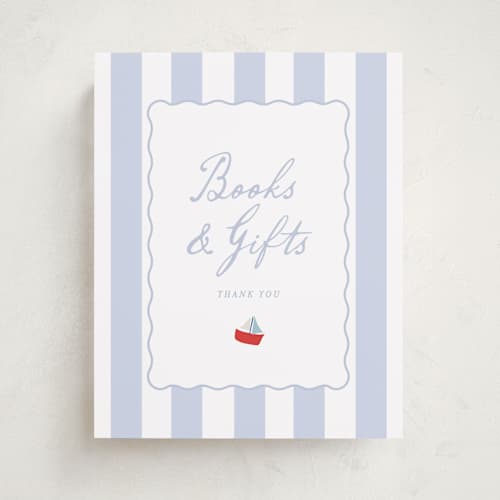 This is a periwinkle baby shower decorations with standard by Angela Thompson called sail boats baby printing on doublethick in 8x10
