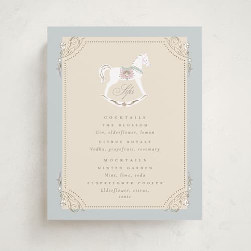 This is a pastel toile baby shower decorations with standard by Ana de Sousa called le cheval d’enfance printing on doublethick in 8x10