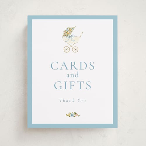 This is a sky baby shower decorations with standard by Sarah Knight called pram printing on doublethick in 8x10