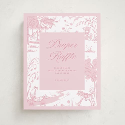 This is a blush baby shower decorations with standard by Teju Reval called baby toile printing on doublethick in 8x10