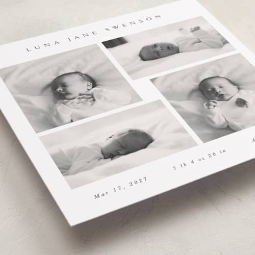 This is a milk birth announcements with standard by Dani Lugato called four photos printing on recycled smooth signature in standard