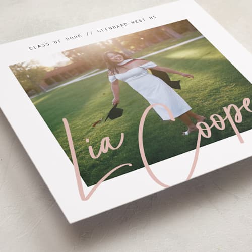 This is a lipstick graduation announcements with standard by Erin German called signature snapshot printing on recycled smooth signature in standard
