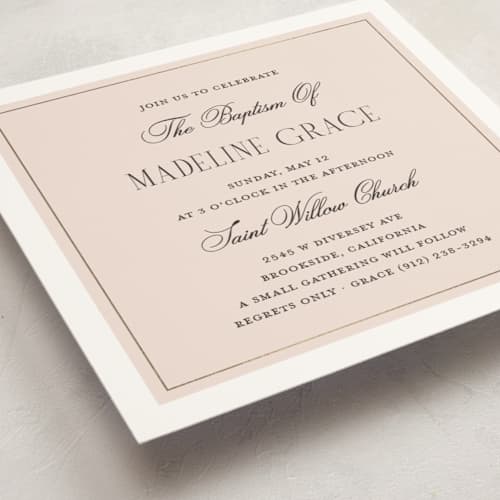 This is a blush baptism and christening announcements with foil pressed by Pixel and Hank called baptism printing on signature in standard