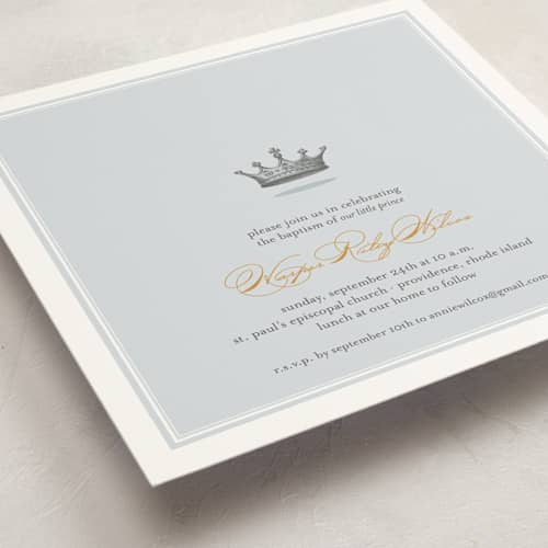 This is a argonaut baptism and christening announcements with standard by Katie Beth Owens called our little prince printing on signature in standard