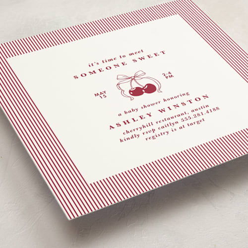 This is a bing cherry baby shower invitations with standard by Charter Oaks Creative called classic cherries printing on signature in standard