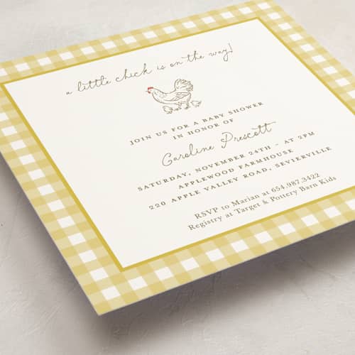 This is a corn baby shower invitations with standard by Lucrecia Caporale called little chicks on the way printing on signature in standard