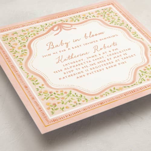 This is a sunset baby shower invitations with standard by Creo Study called baby in bloom printing on signature in standard