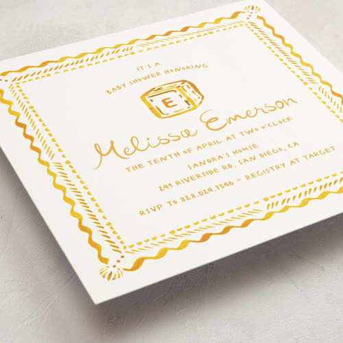 This is a sunshine baby shower invitations with standard by Claudia Orengo called letter box printing on signature in standard