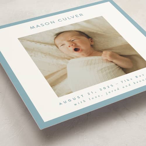 This is a sky birth announcements with standard by JoAnn Jinks called square printing on signature in standard