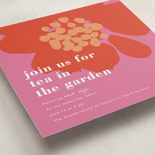 This is a scarlet debutante party invitations with standard by Joyce Pinheiro called floral pop printing on signature in standard