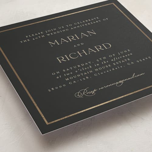 This is a charcoal holiday party invitations with foil pressed by Lucrecia Caporale called timeless charm printing on signature in standard
