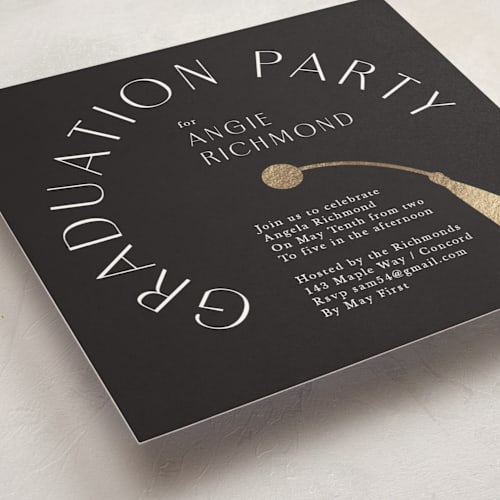 This is a charcoal graduation invitations with foil pressed by Lori Wemple called graduation party printing on signature in standard
