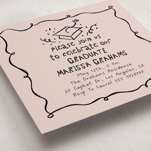 This is a blush graduation invitations with standard by Tamara Hilje called celebration square printing on signature in standard
