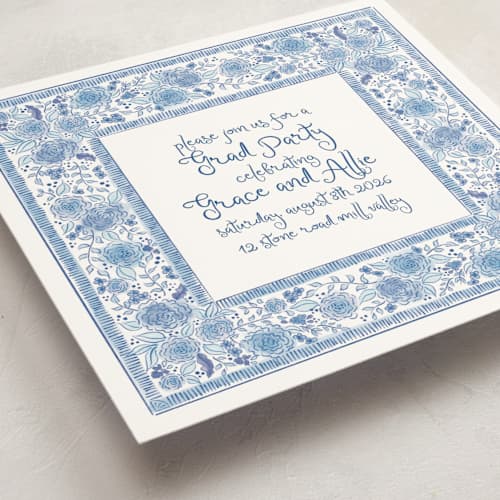 This is a royal blue graduation invitations with standard by Tamara Hilje called loire printing on signature in standard