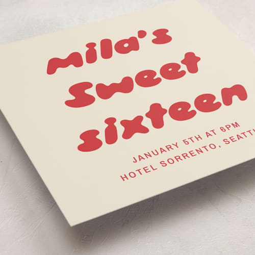 This is a cherry sweet sixteen birthday party invitations with standard by Ani Somi called bubble gum printing on signature in standard