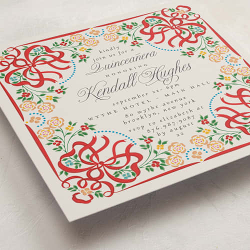 This is a cherry sweet sixteen birthday party invitations with standard by Ana de Sousa called folklore bloom printing on signature in standard