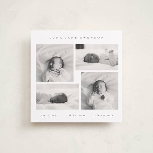 This is a milk birth announcements with standard by Dani Lugato called four photos printing on recycled smooth signature in standard