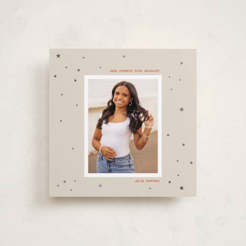 This is a natural graduation announcements with foil pressed by Jenna Holcomb called starring printing on recycled smooth signature in standard